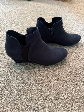 Navy Suede Ankle Booties with Side Zip